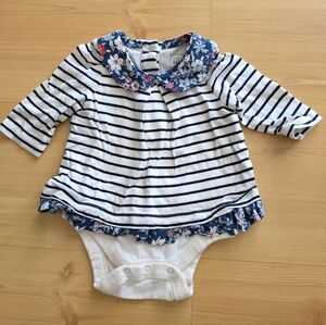 Baby Gap Striped Baby Onesie with Floral Collar 0-3M